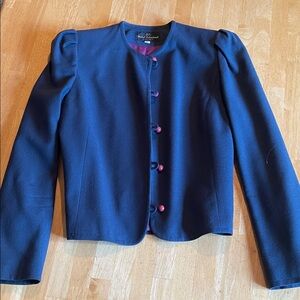 Vintage Michael Robichaud  Navy Wool Womens Blazer Purple Button Accents Size 12